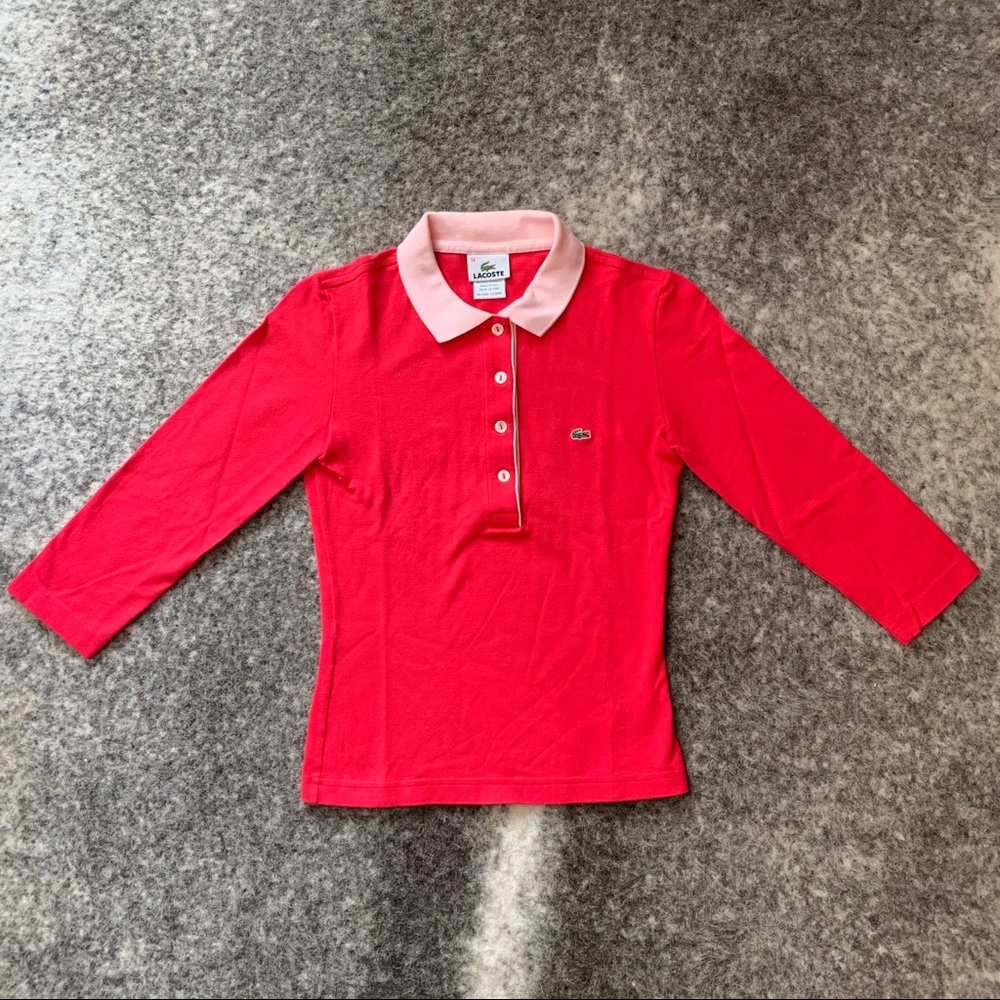 Lacoste 3/4 Sleeve Pink Two-Tone Polo (34, XS)